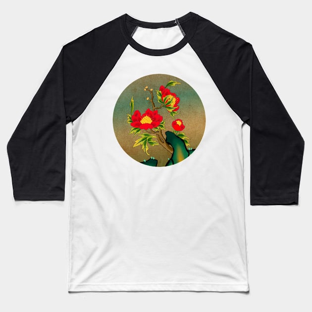 Minhwa: Peony on the Rock E Type (Korean traditional/folk art) Baseball T-Shirt by koreanfolkpaint